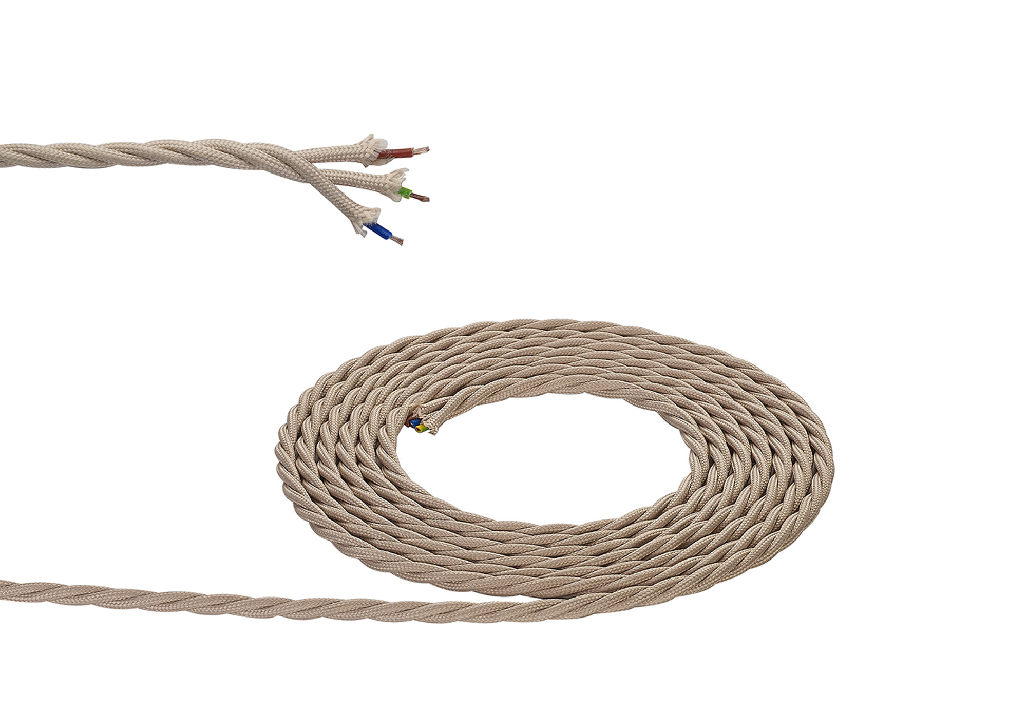 D0818  Cavo 1m Ivory Braided Twisted 3 Core 0.75mm Cable